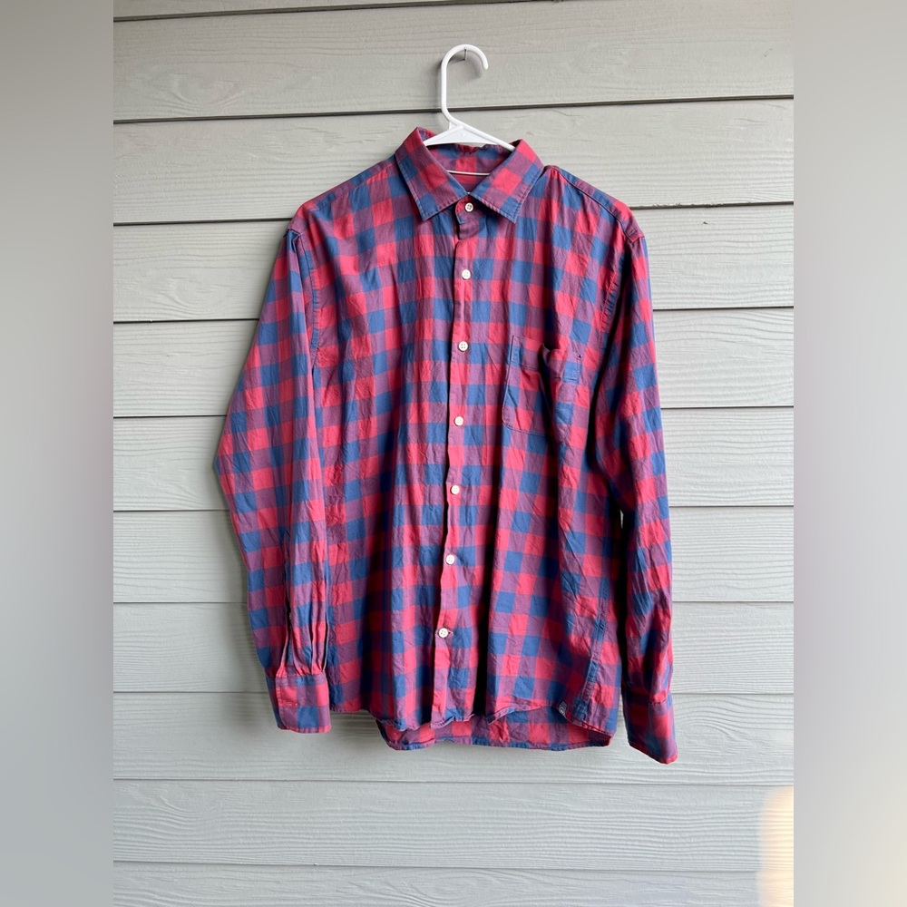 Peter Millar Red and Blue Plaid Casual Shirt